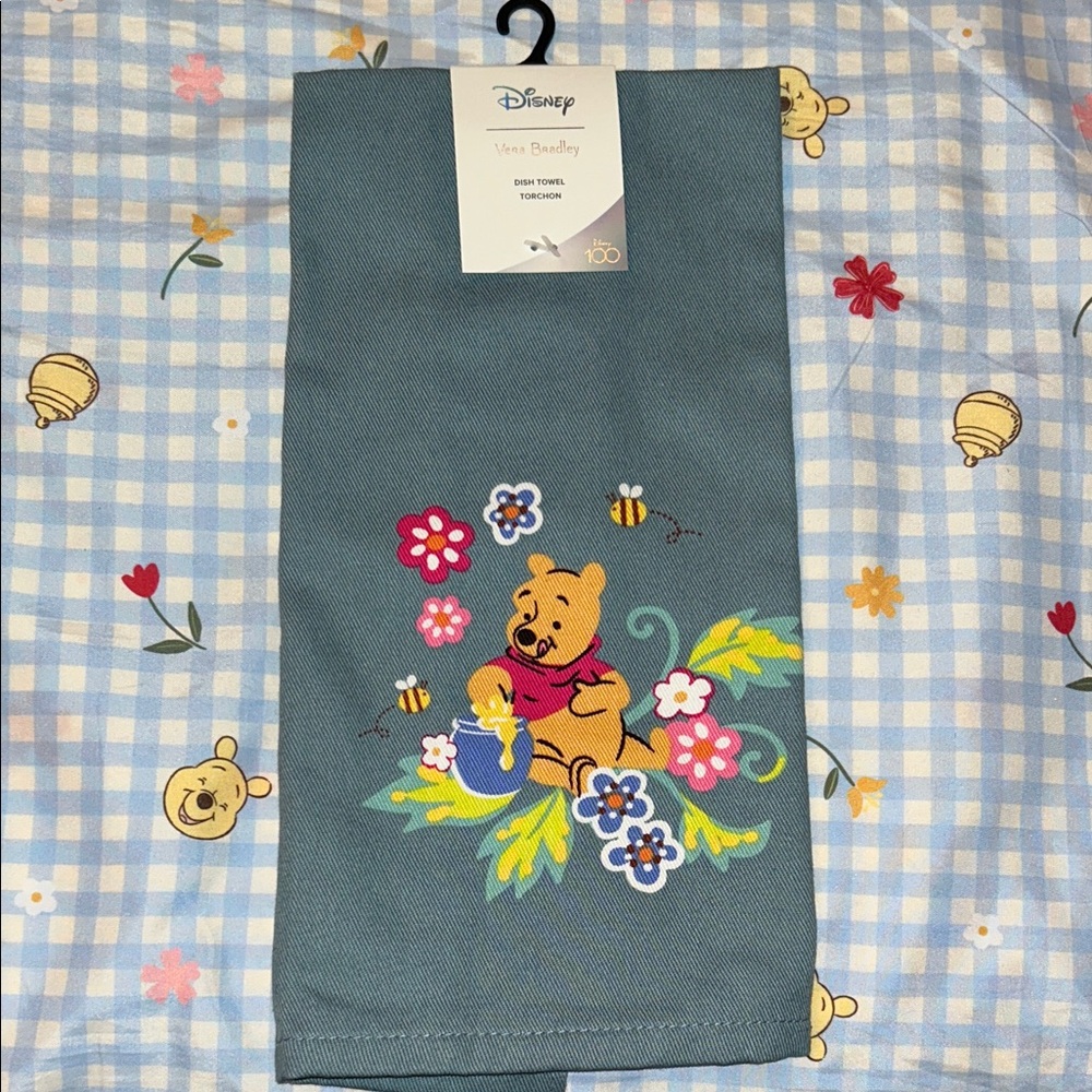 Winnie the Pooh Green Floral Dish Towel Torchon